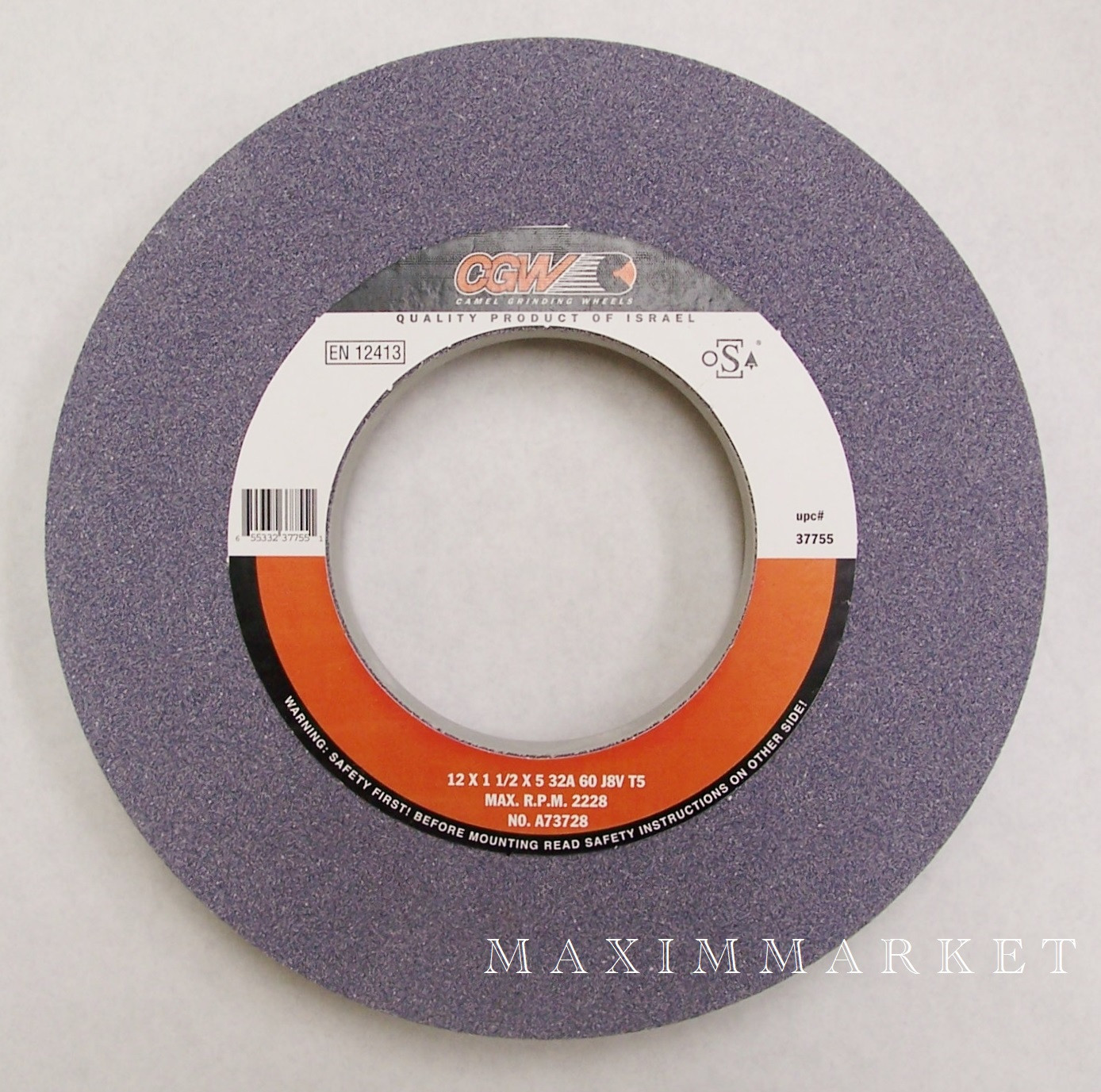 Lot of 2 CGW 12" x 1-1/2" x 5" Mono-Cristalline 32A, T-5 Surface Grinding Wheels