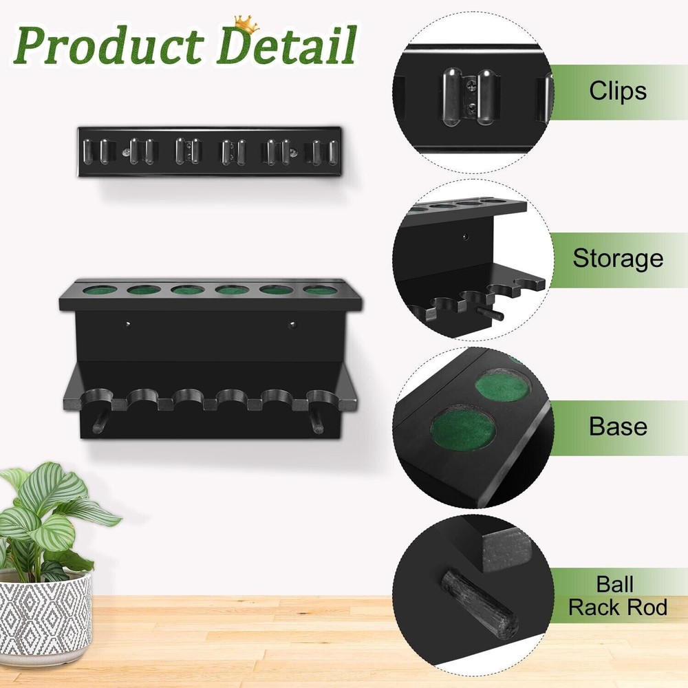 Billiards Pool Stick Holder Wall Mount Rack Stick Storage Pool Cue Set Organizer
