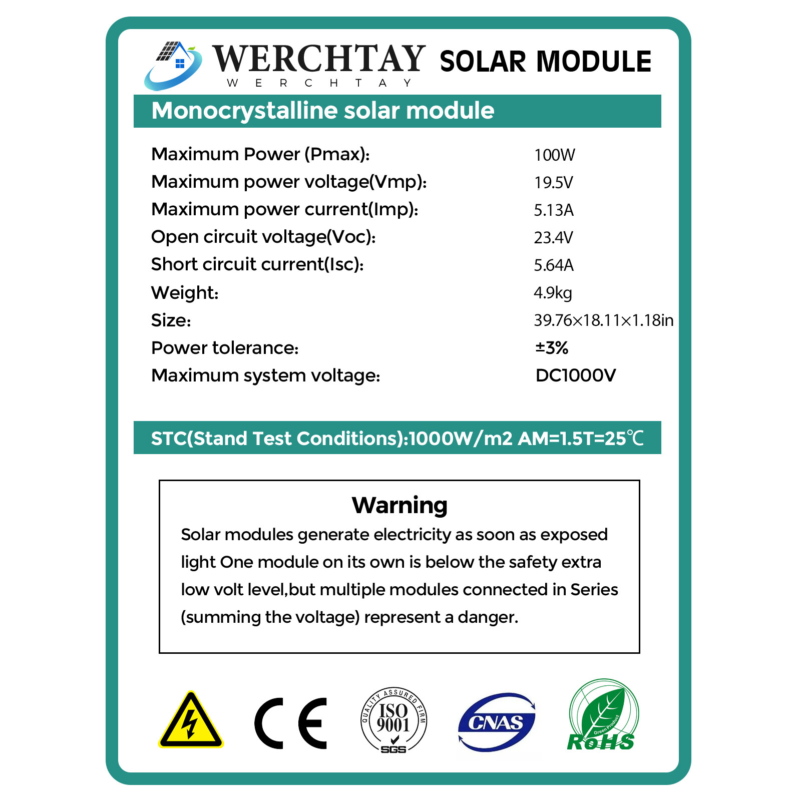 100W Watt 12v Monocrystalline Solar Panel RV Camping Home Off Grid Caravan Boat