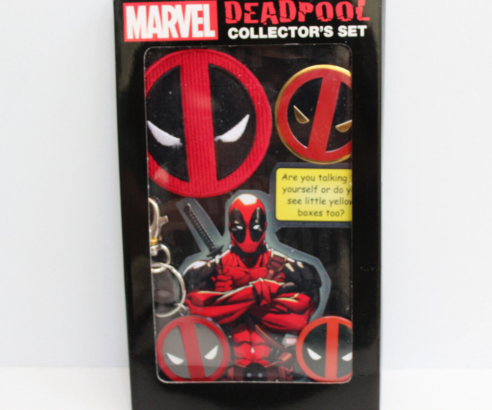 Marvel Dead Pool Sticker, Patch, Keychain & Button Collector's Set NWT