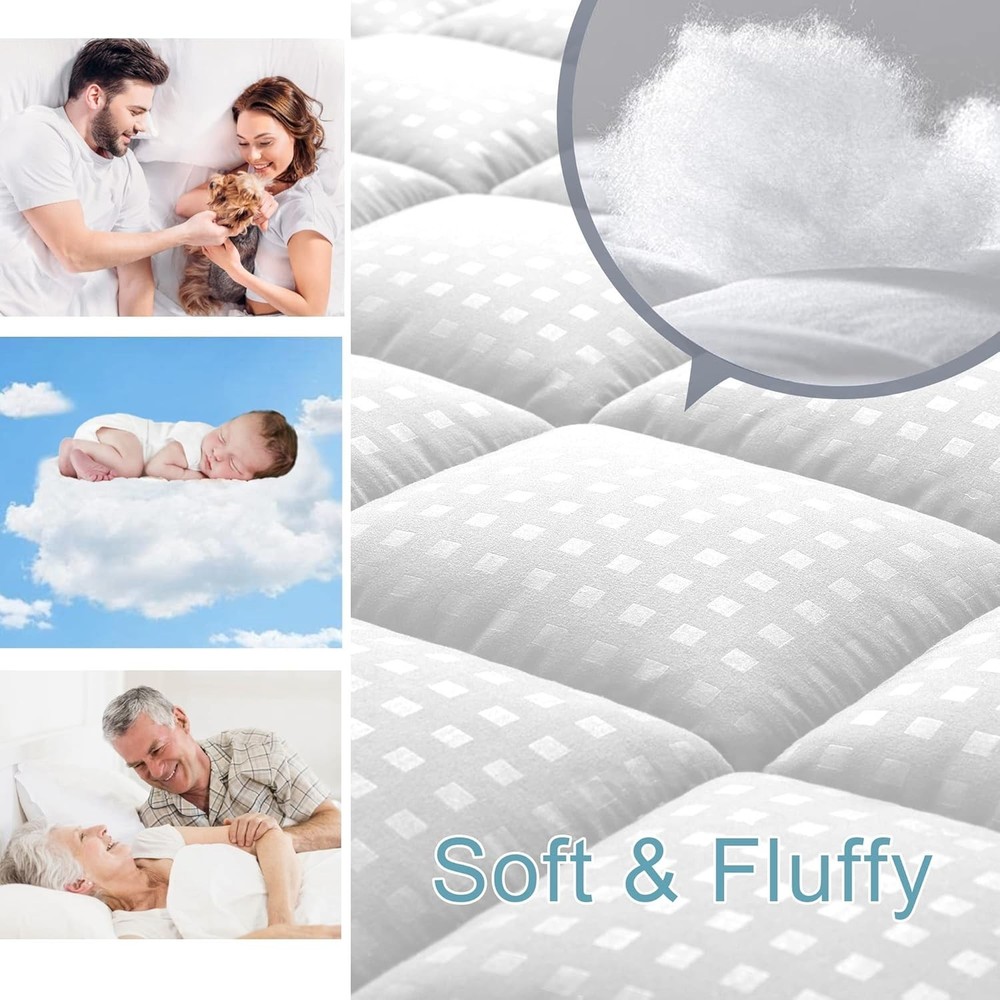 King Fitted Mattress Pad - Cooling Quilted Protector with Soft Microfiber Touch