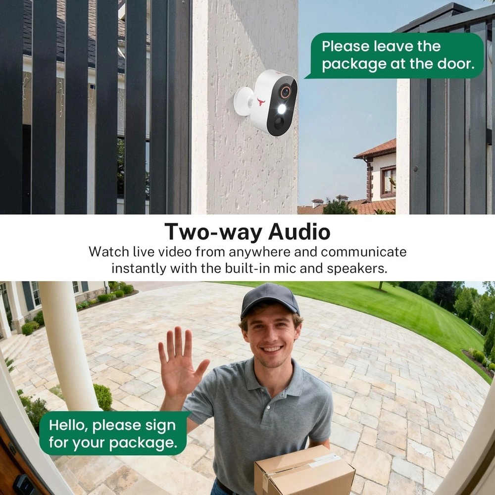 2 Pack Wireless Security Camera System Smart Night Vision Outdoor WiFi Cameras