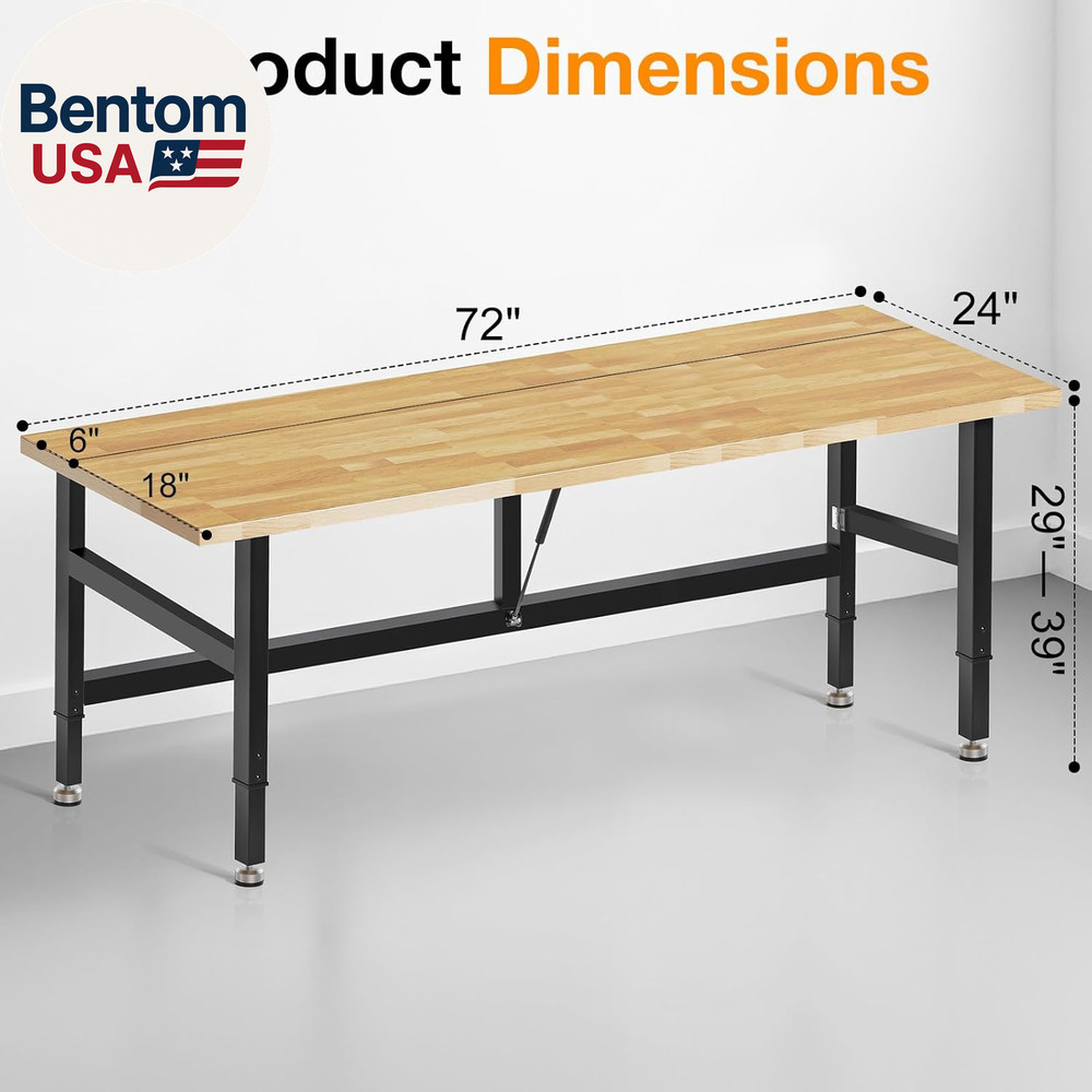 72” Folding Workbench, 3000 LBS Capacity Heavy Duty Workbench, Height Adjustable