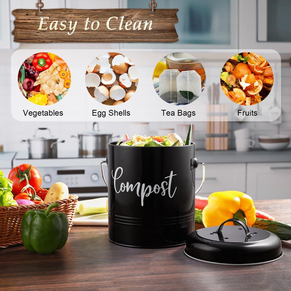 Compost Bin Kitchen, 1.3 Gallon Farmhouse Kitchen Compost Bin Countertop, Ind...
