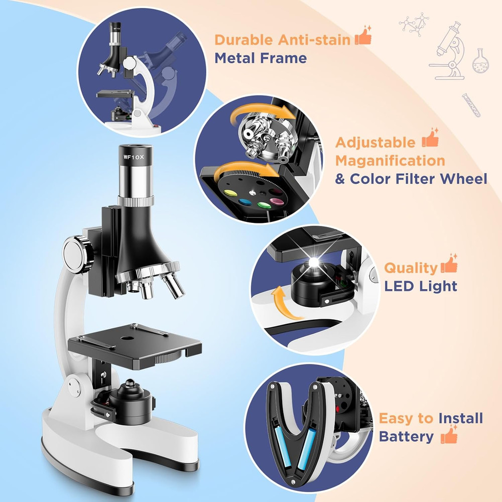 100X-1200X Kids Microscope Kit for Children: Compound Microscope for Kid STEM Bi