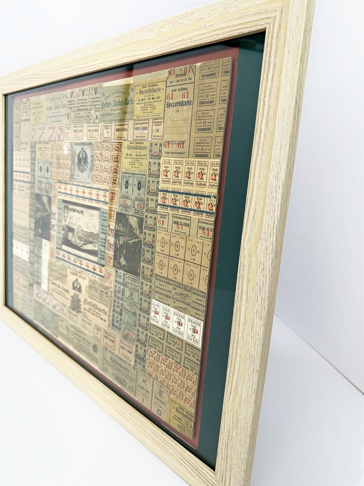 WWI Framed Ration Coupon Collage Folk Art Strasbourg Alsace Germany Trench 1917