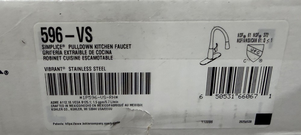 Kohler 596-VS Simplice Pull Down Kitchen Faucet 3-Spray Vibrant Stainless