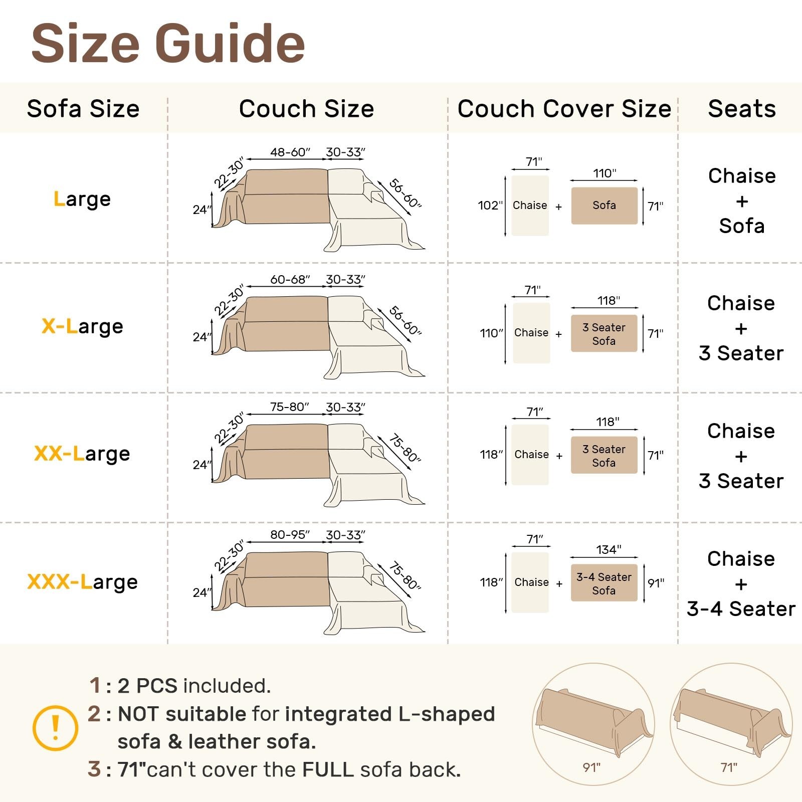 Sectional Couch Covers, 2 Pieces Washable L Shaped Couch Covers Sofa Blanket ...