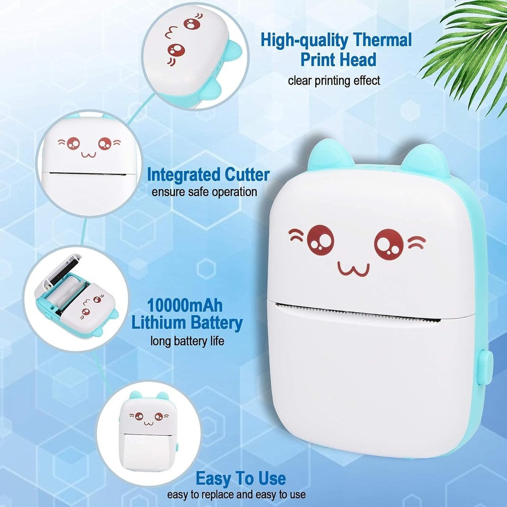 Portable Printer, Mini Pocket Wireless Bluetooth Thermal Printers with 6 Blue