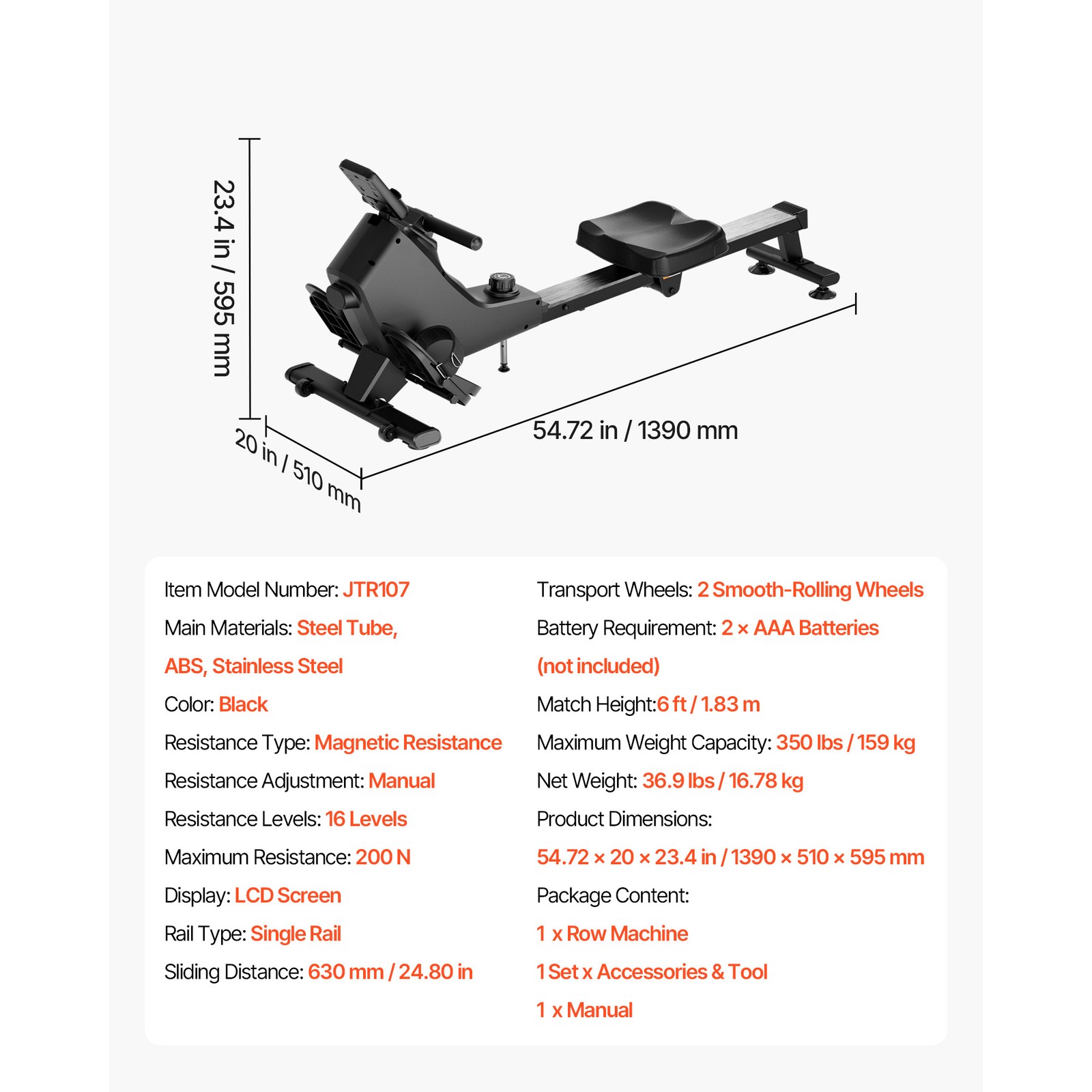 Uimoso Quiet Magnetic Rowing Machine with 16 Resistance Levels, 350LB Capacity
