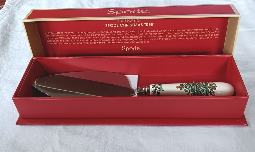 Spode Christmas Tree Cake Slice Server NIB 10.5 Inch Ceramic & Stainless