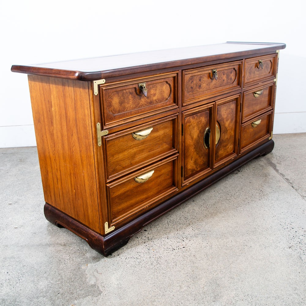 Mid Century Modern Dresser Credenza Walnut 9 Drawer Wood Brass Handle Mcm