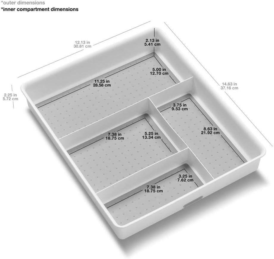 Multipurpose Drawer Organizer 4 Compartment Plastic Non-Slip Storage Tray White