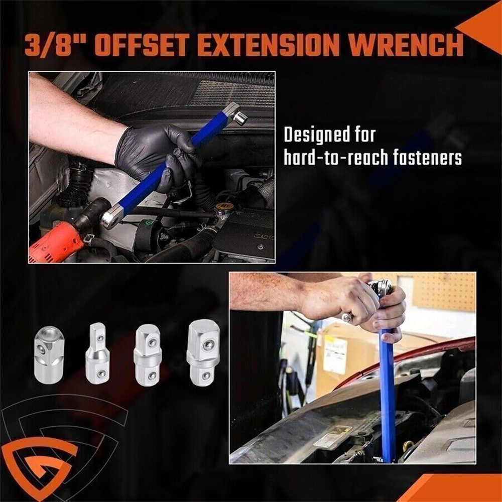 2 Pack Offset Extension Wrench Set Ratchet Spanner Wrench with Extender Adapter