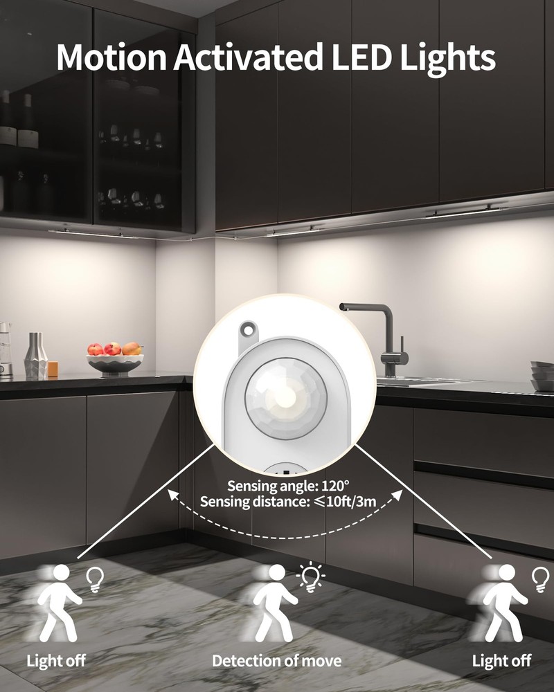 Motion Sensor Dimmable Under Cabinet Light 6000K White Plugin 12 Inch 2 PCS