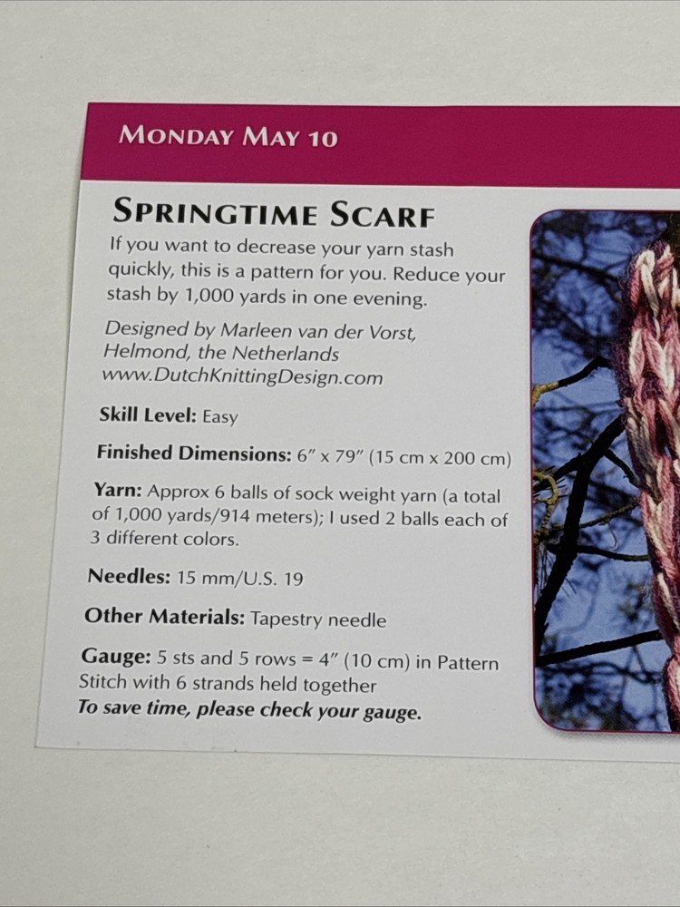 Springtime Scarf Knitting Pattern Card Page