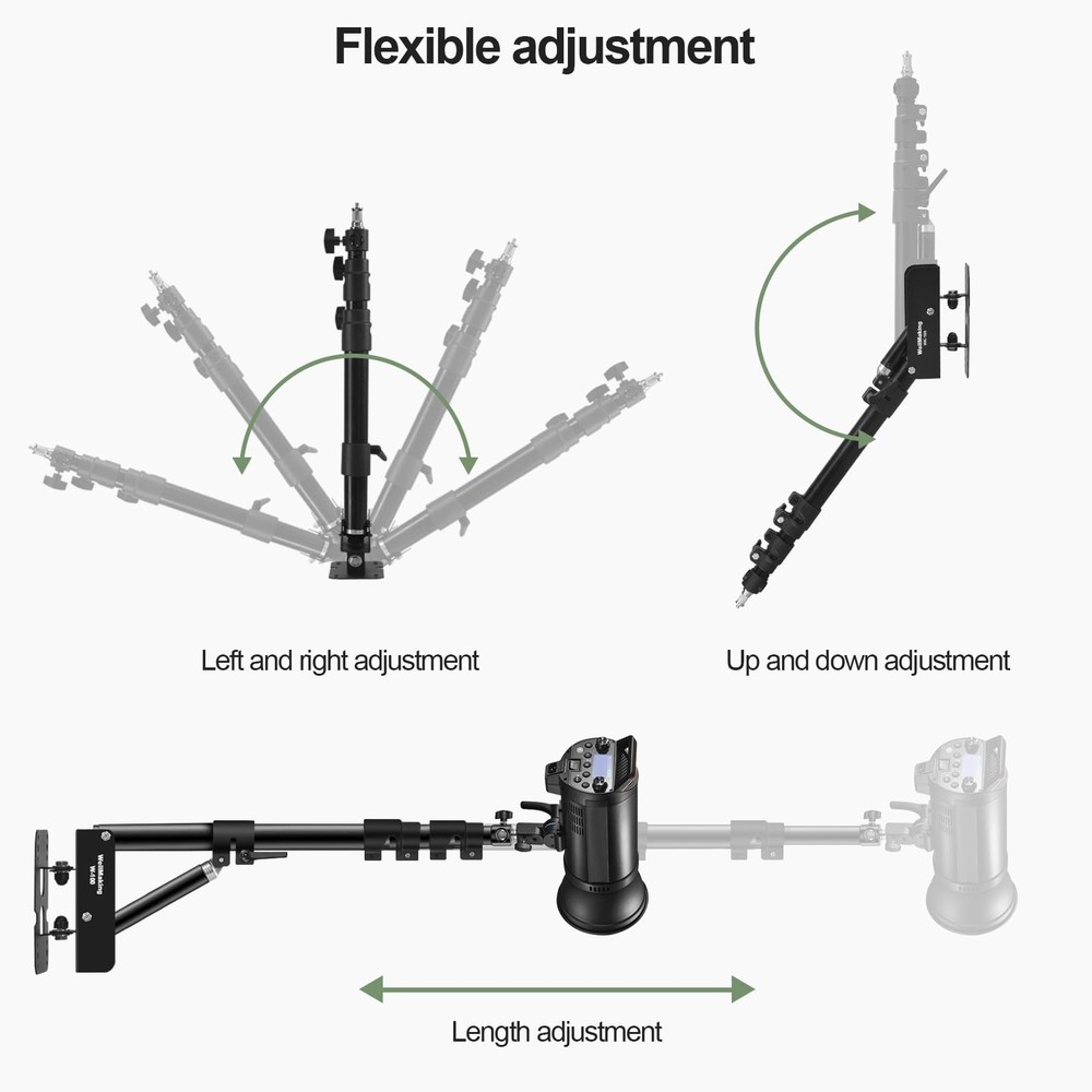 Wall Mount Triangle Boom Arm 39.37inch/100cm, Ring Light Mount Support 180°Fl...