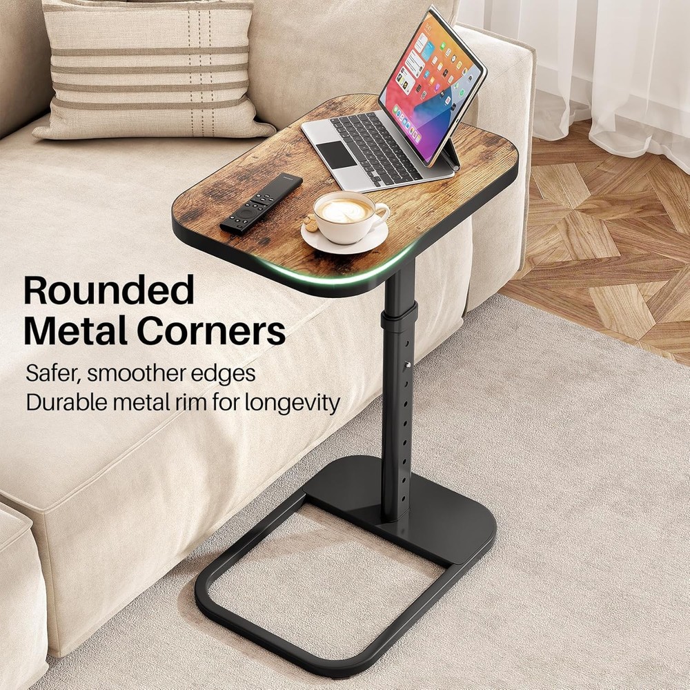 TV Tray Table Adjustable Height & Flip-Top & Rounded Metal Corners Snack Table