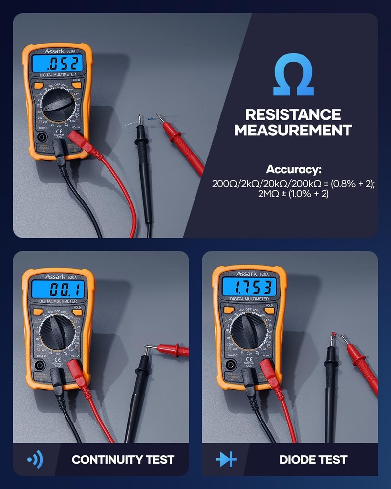 Digital Multimeter Voltage Tester, Assark 2000 Counts Multimeter Measure AC DC V