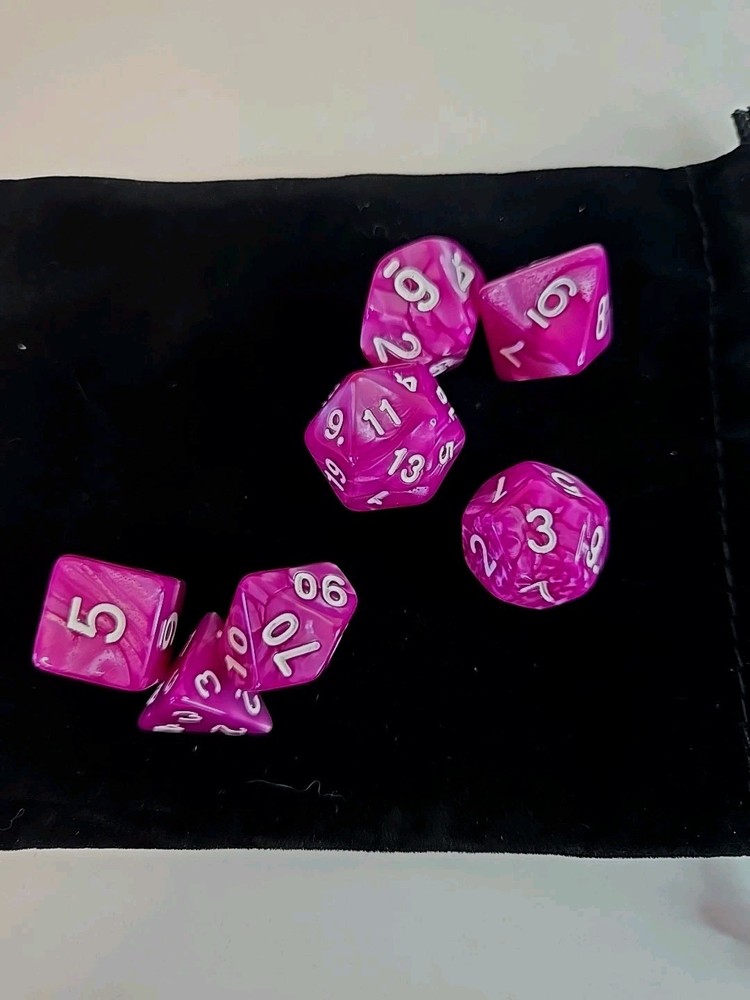 RR | 7-Dice Polyhedral Starter Set | Beginner Dice Kit with Suede Bag D&D