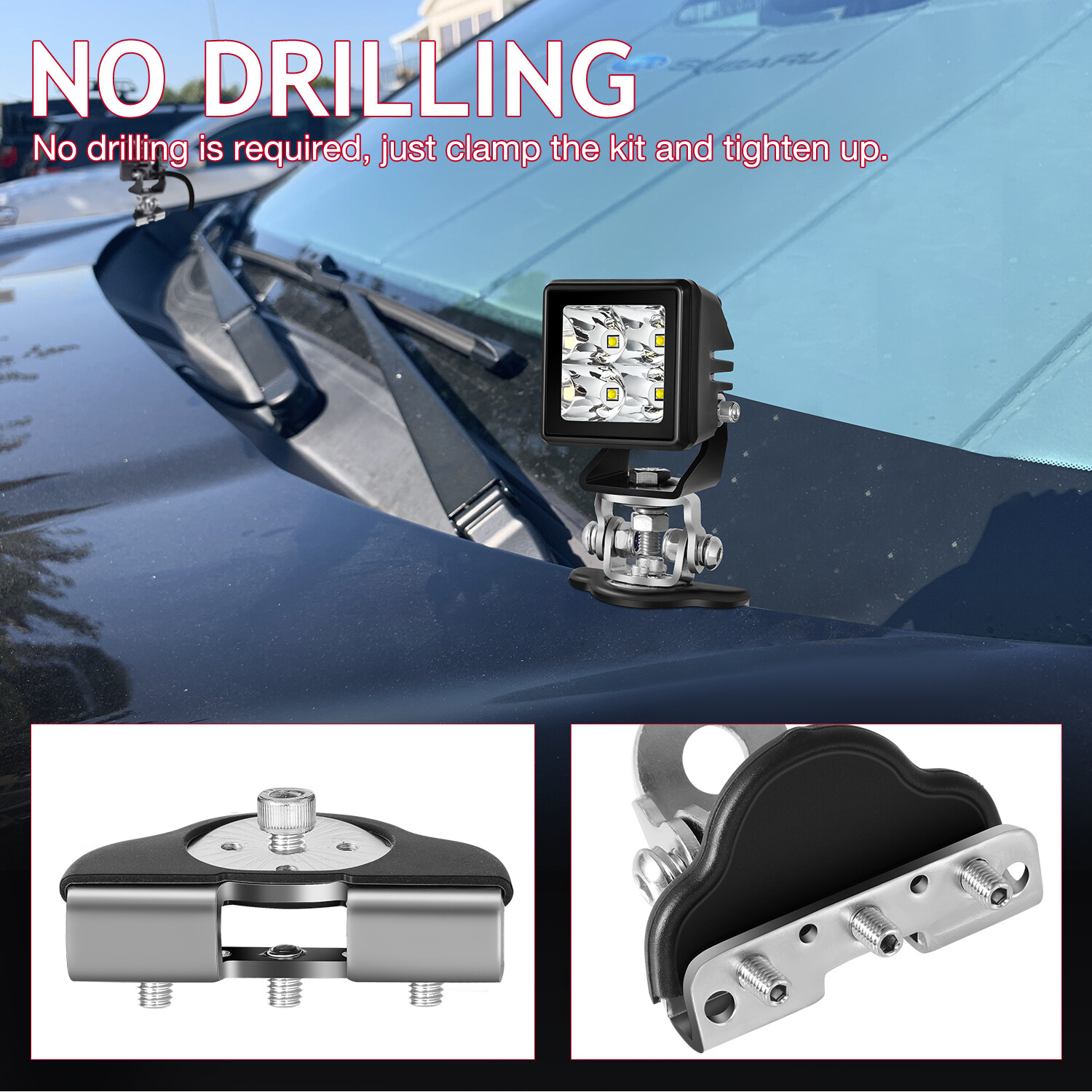 2x Universal A Pillar Hood Mount Bracket Clamp Holder LED Ditch Light Bar Pods