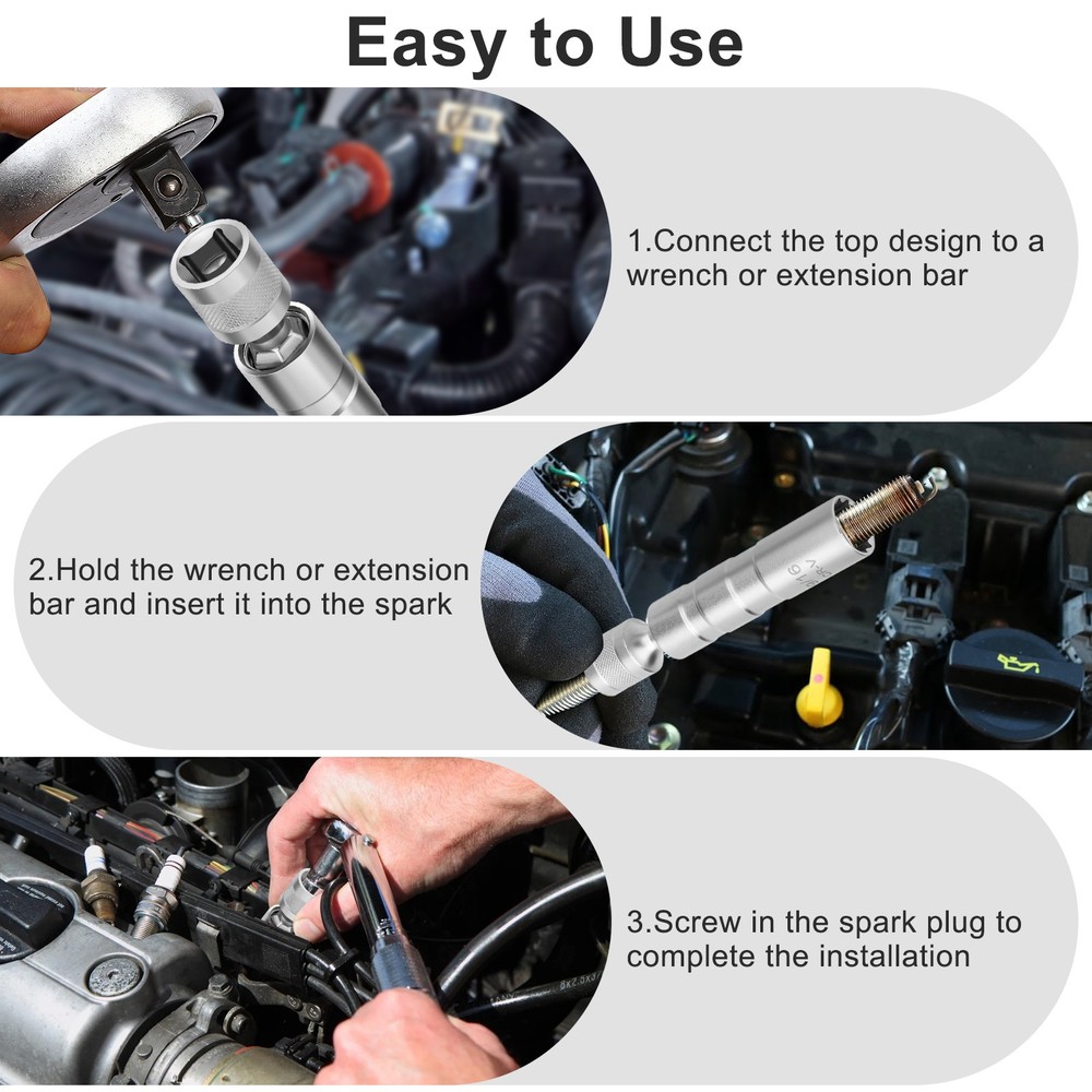 2 PCS 9/16" & 5/8" Spark Plug Socket Set 3/8" Drive 12-Point Swivel Removal Tool