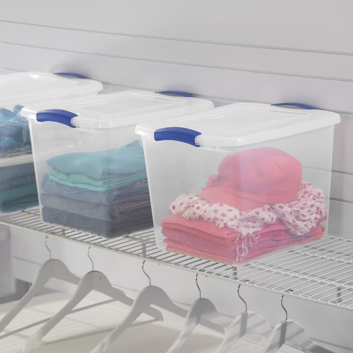 (2 pack) Sterilite 27 Quart Medium Latching Storage Bin, Clear Plastic Stoarge C