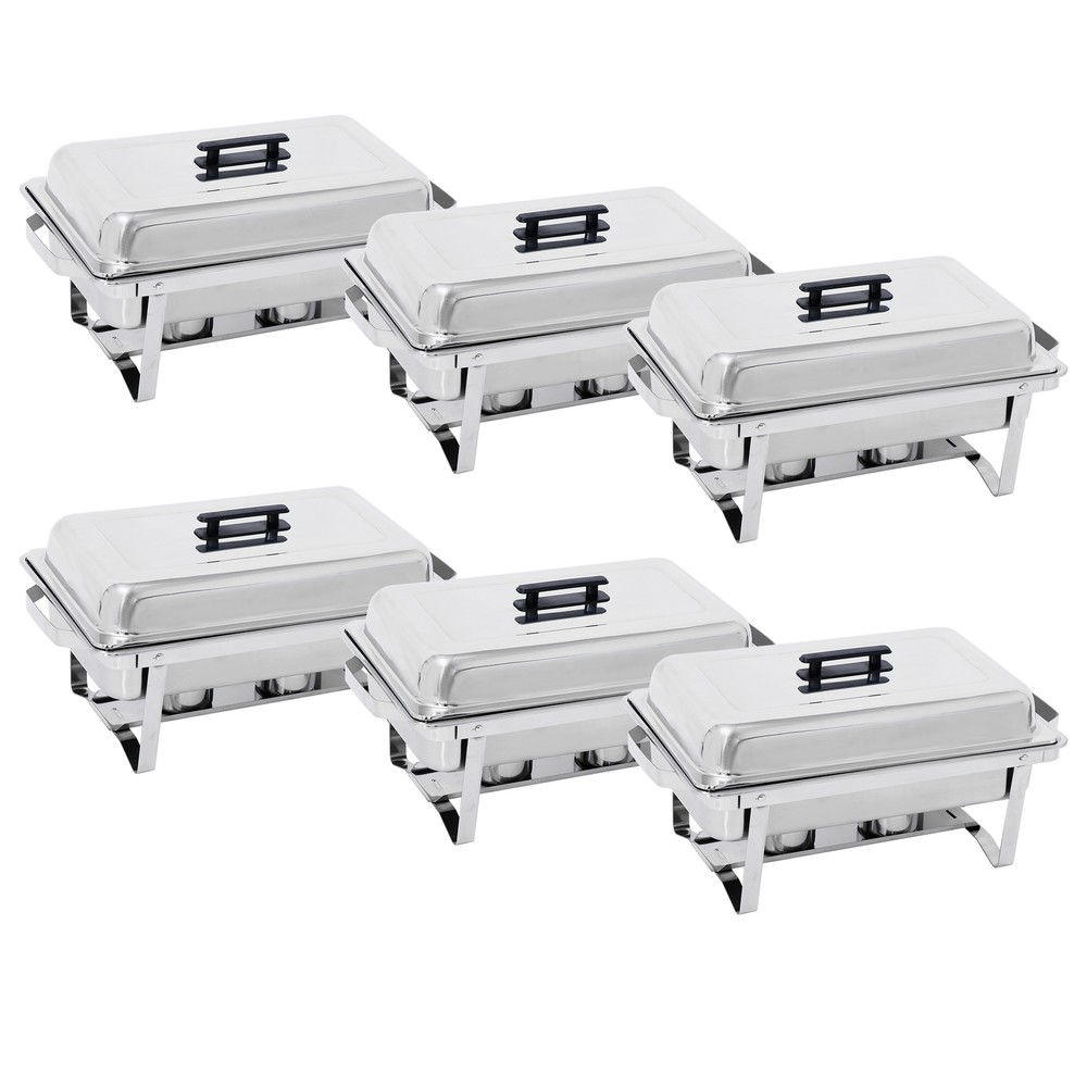 4PCS 8 QT Stainless Steel Chafer Rectangular Dish Buffet Chafing Set Silver