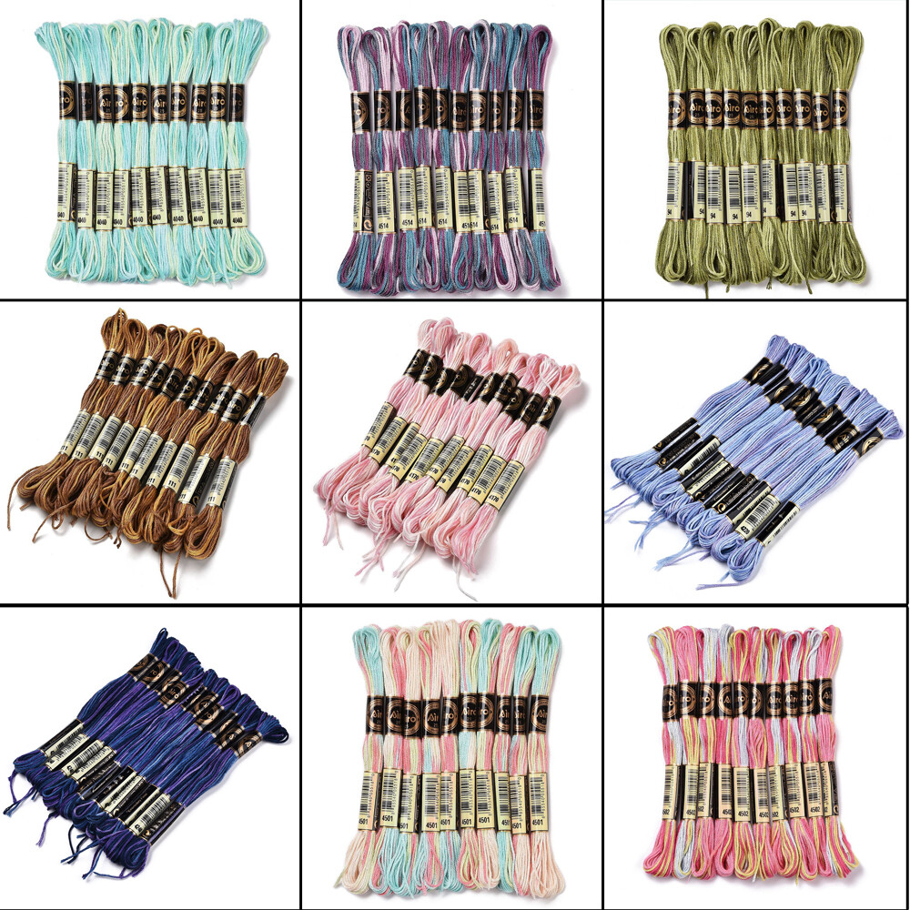 10 Skein Polyester Embroidery Floss Cross Stitch Threads Segment Dyed Cord Wire
