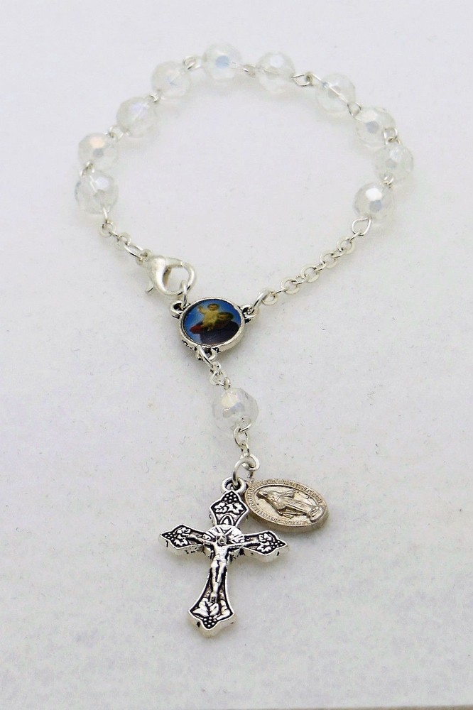 St. Christopher Blessed Mother Glass Auto Rear View Mirror Rosary Beads