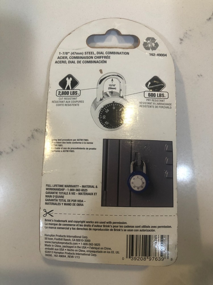 Brinks Standard Security Dial Padlock 162-49004