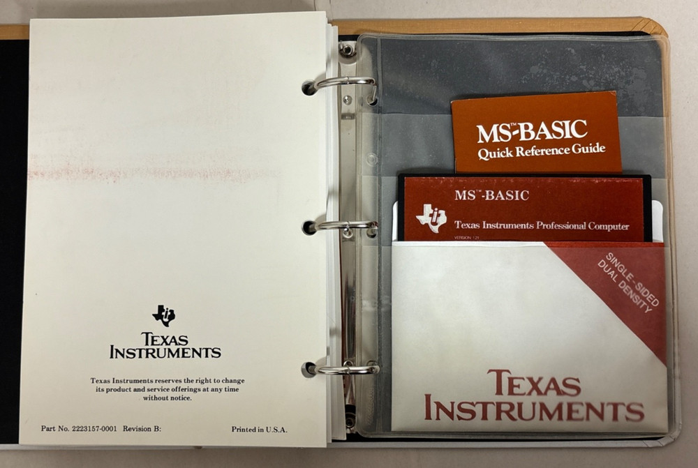 MS-BASIC Ver 1.21 Texas Instruments Software & Manual VTG 1983 Microsoft 5.25"