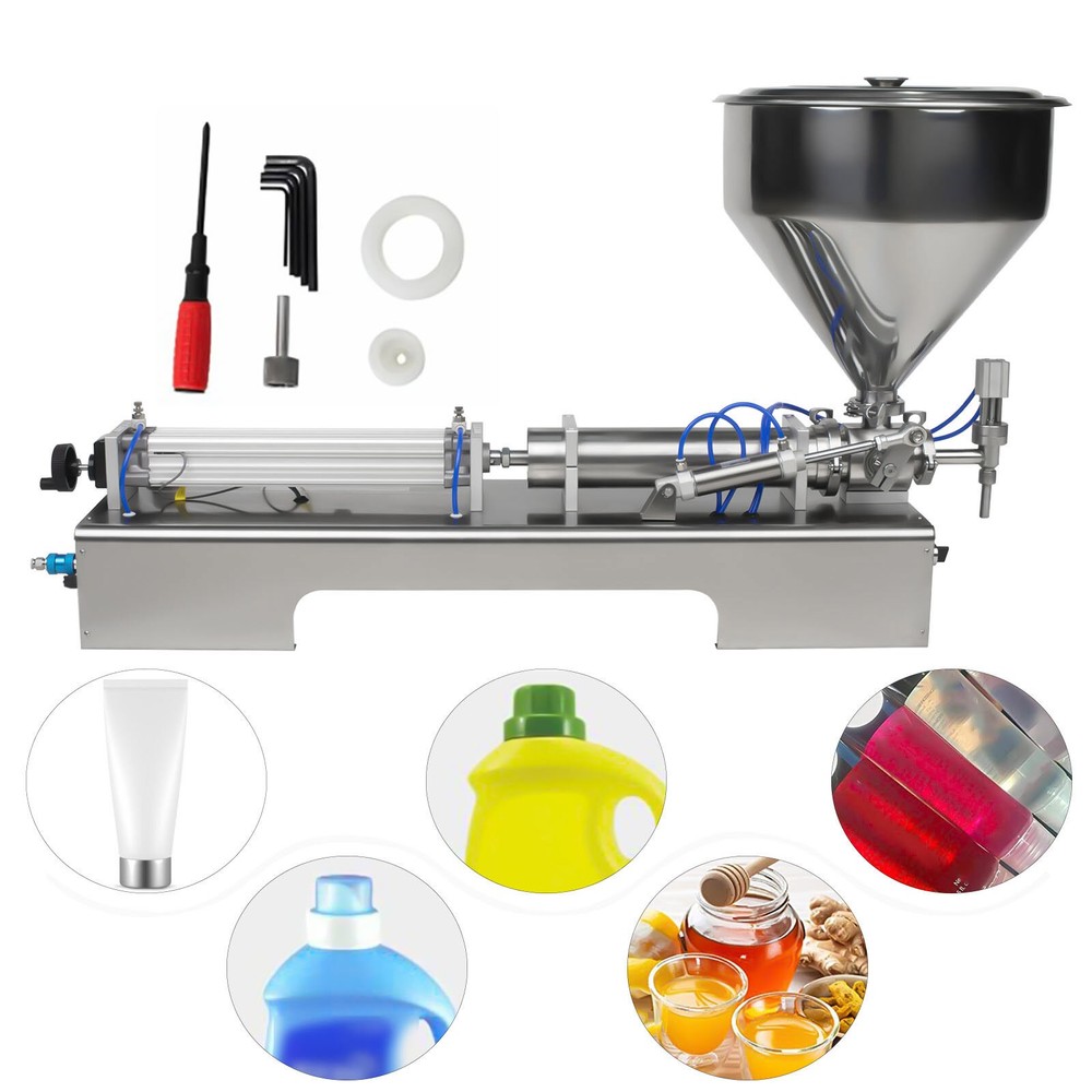 Pneumatic Liquid Paste Filling Machine 600ml Bottle Pack Piston Filler & Hopper