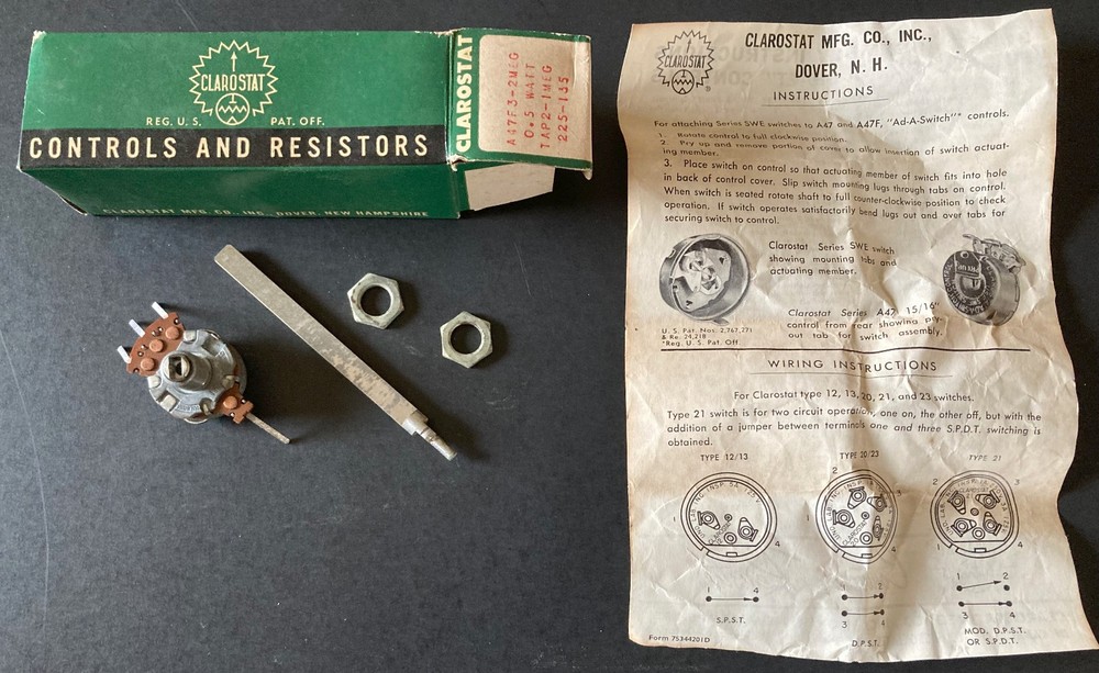 Clarostat A47F3 Switch Control With Original Box And Instructions