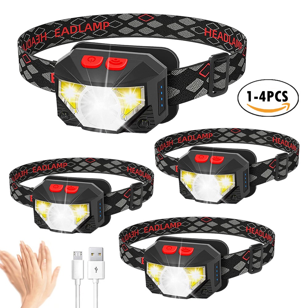 COB LED Headlamp Headlight Flashlight Torch USB Rechargeable Waterproof Sensor