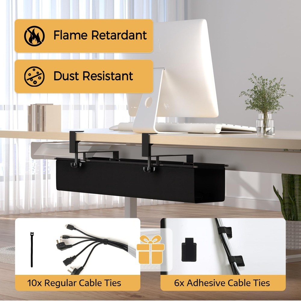 Under Desk Cable Management Tray 27.2" - No Drill Computer Wire Organizer Cab...