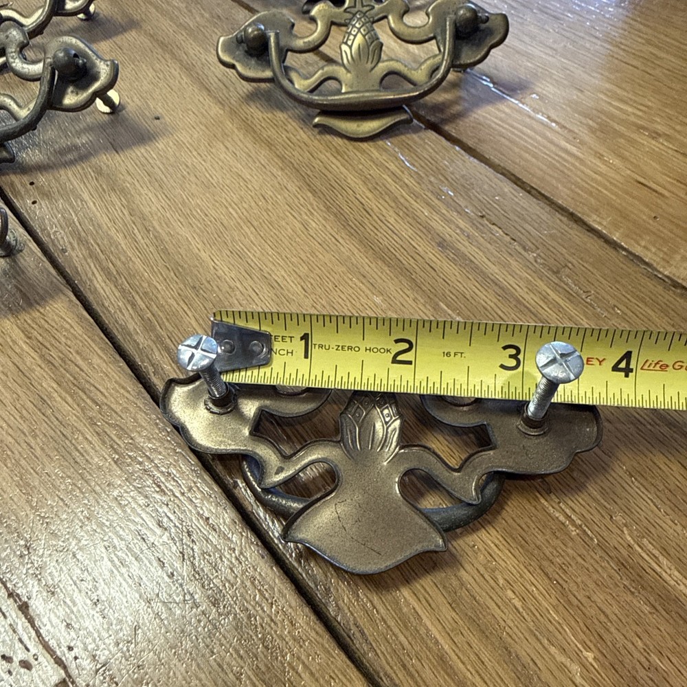 8 medium Brass Drawer Pulls Drop Bail Pineapple Design Bat Wing