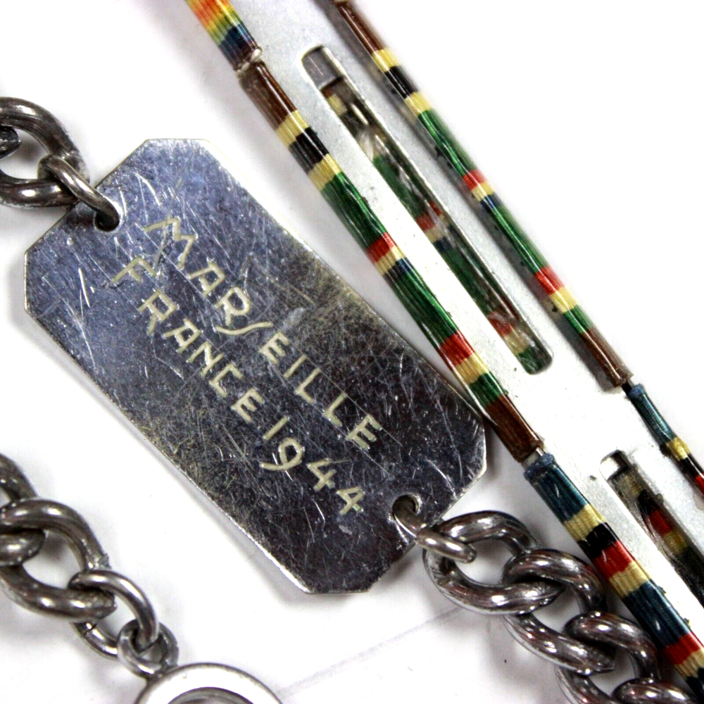 ORIGINAL WWII US ARMY RIBBON BAR IDENTIFICATION BRACELET SOUVENIR FRANCE 1944