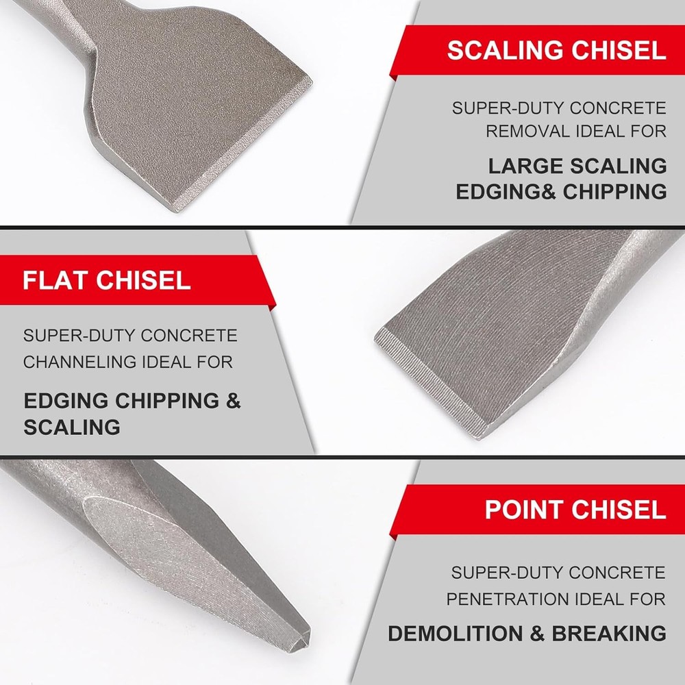 SDS-Plus Chisel Set for Rotary Hammer Drills, 3PC Masonry 3PCS