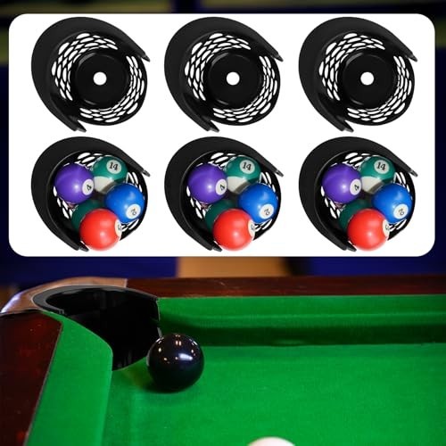 6 Pack Pool Table Pockets - Thick Plastic, Large Capacity Replacement Set, Black