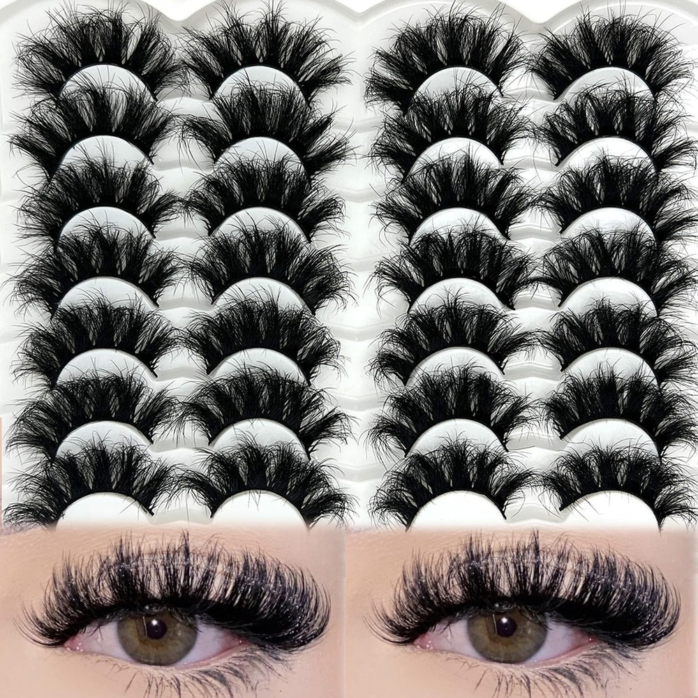 Mink Lashes Fluffy 20mm Long Dramatic Lashes Pack 25mm Big Lash Strips Volume...