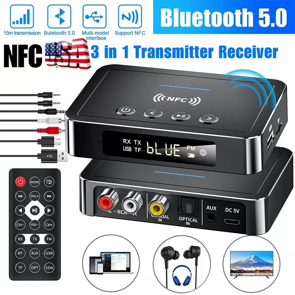 NFC Bluetooth 5.0 Transmitter Receiver 3.5mm AUX To 2 RCA Wireless Audio Adapter