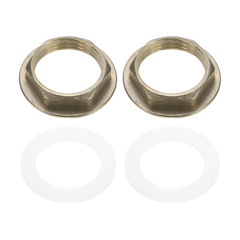 2 Pcs Brass G 1" Pipe Fitting Flange Hex Locknuts with Washer