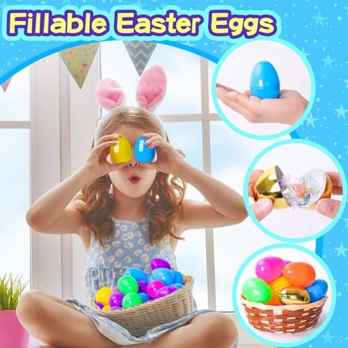 MGparty Pack Fillable Easter Eggs with Hinged Include Golden Eggs Bulk 2.3" 210