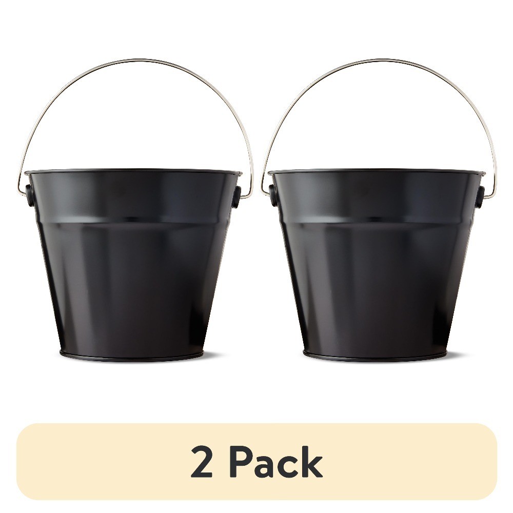 2-Pack Black Metal Pail with Handle 5-Quart Capacity