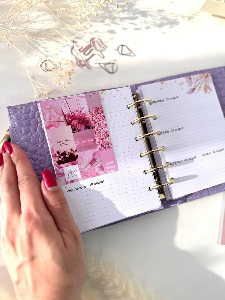 Dated 2026 leather notebook cover A7 6 rings mini wallet, Mini Planner Binder.