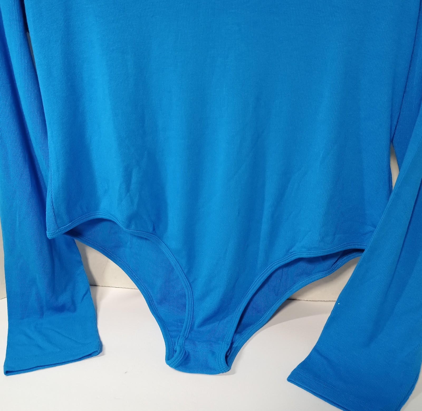Reoria Women's 2X Blue Turtleneck Long Sleeve Bodysuit Ribbed Thong Leotard Top