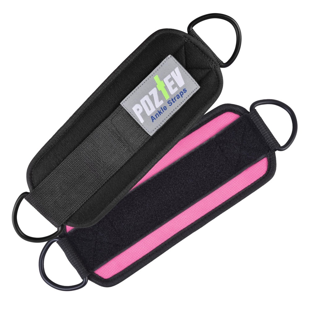 Ankle Straps for Cable Machine (PAIR) – Adjustable Padded Cuff Leg Pink
