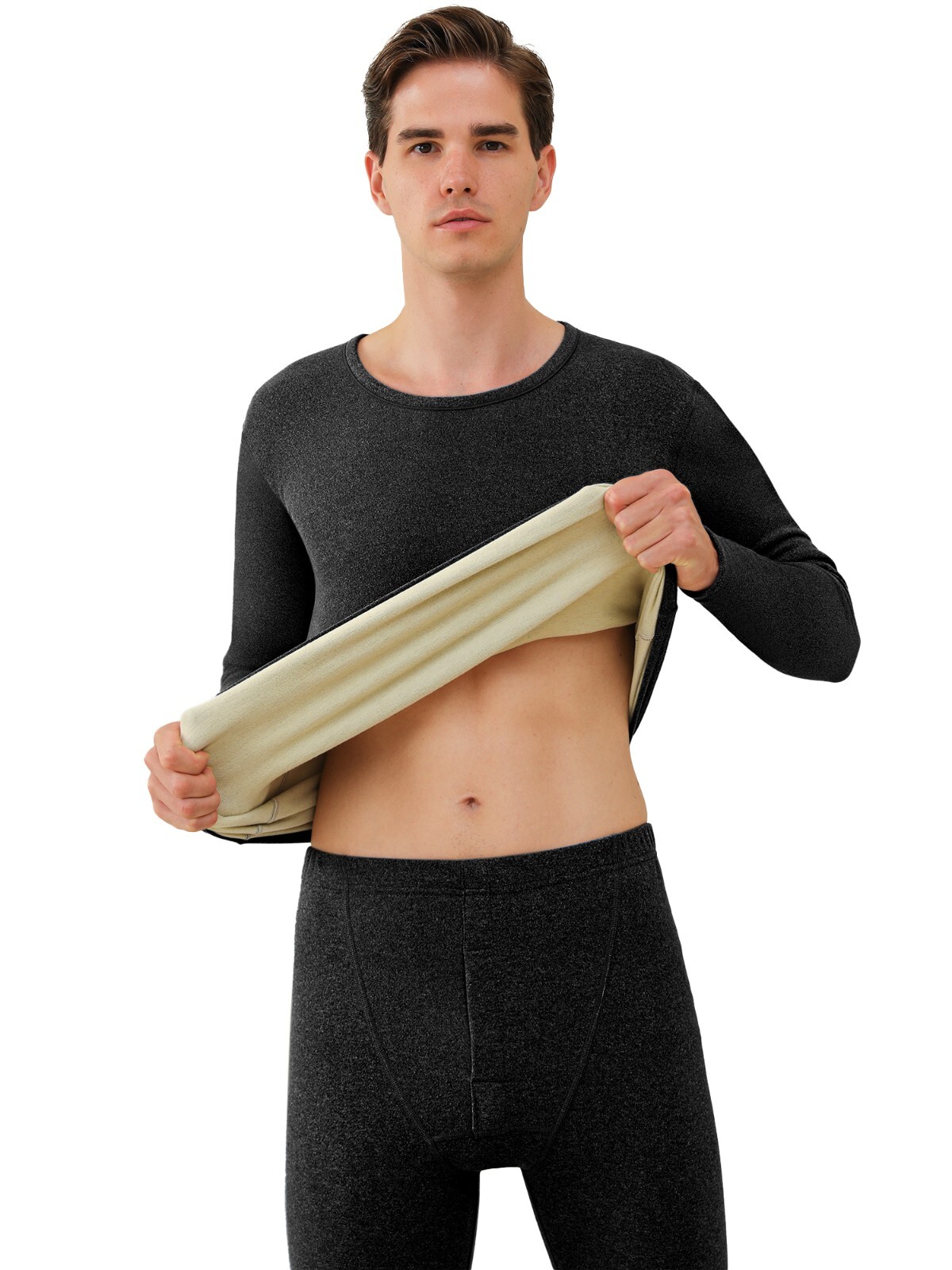 Men's Thermal Underwear Set Cashmere Silk Lining Pajama Set Long Johns Soft