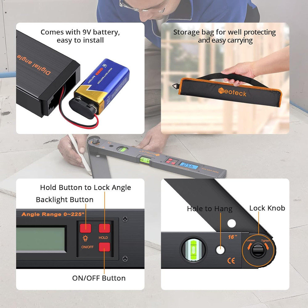 Digital Angle Finder & Moisture Meter with LCD Display & Audio Alert